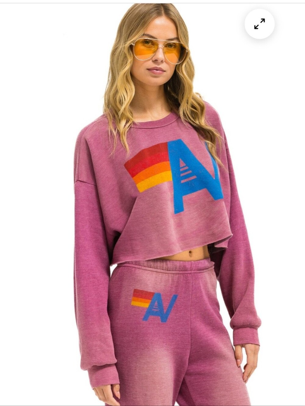 Aviator Nation Purple Cropped Beach Coastal Preppy Cotton Sweatshirt Size Medium